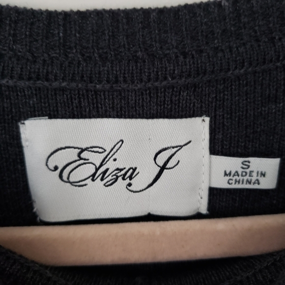 Eliza J Dark Gray Long Sleeve Fit & Flare Knit Dress With Embellishments - Picture 8 of 9